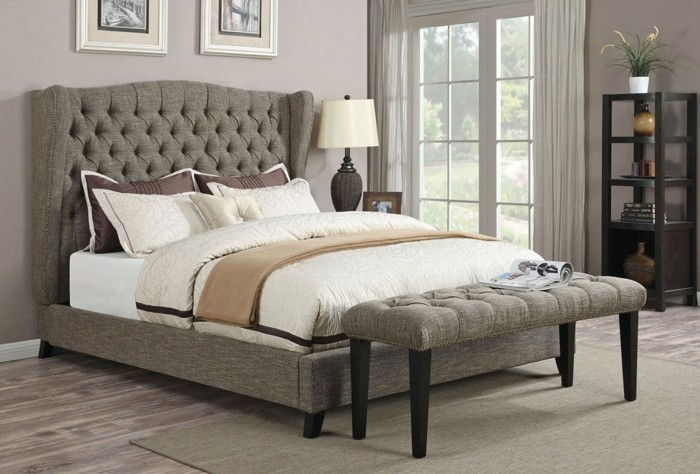 modern tasarım-by yataklı kutu bazında döşemeli yatak ve beyaz keten