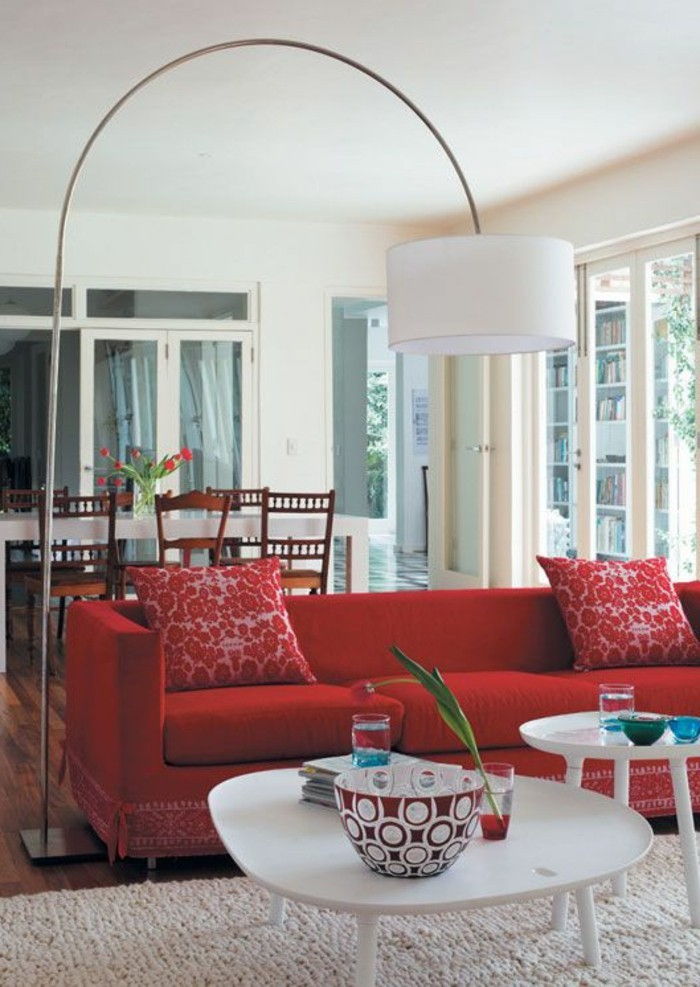 moderne nåværende interiørarkitekt lampe Red Couch Pute med blomstermotiver