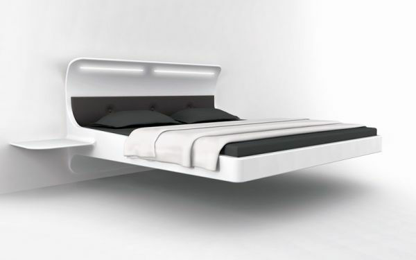 moderný inovatívny-Floating-bed-in-White