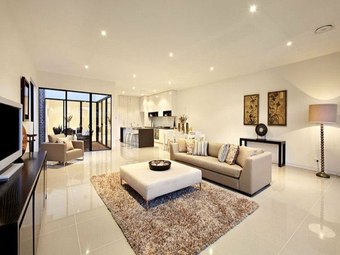 modern interiör taklampor-beige vägg färg-for-vardagsrum