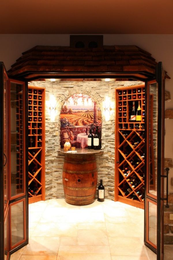 nowoczesny stojak na wino z cegły - luksusowy pokój