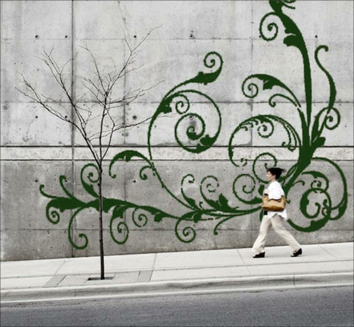 Bir duvarda Streetart yosun grafiti