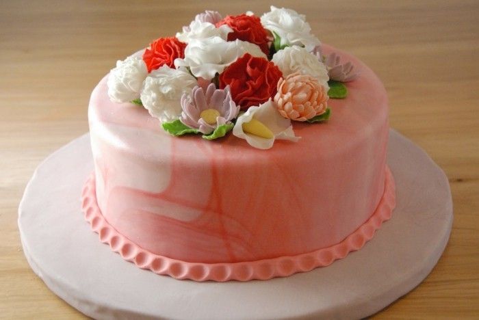 motyvas pyragai-sau-priėmimo Fondant torto rožinės gėlės-pyragaičiai-su-minkštus saldainius