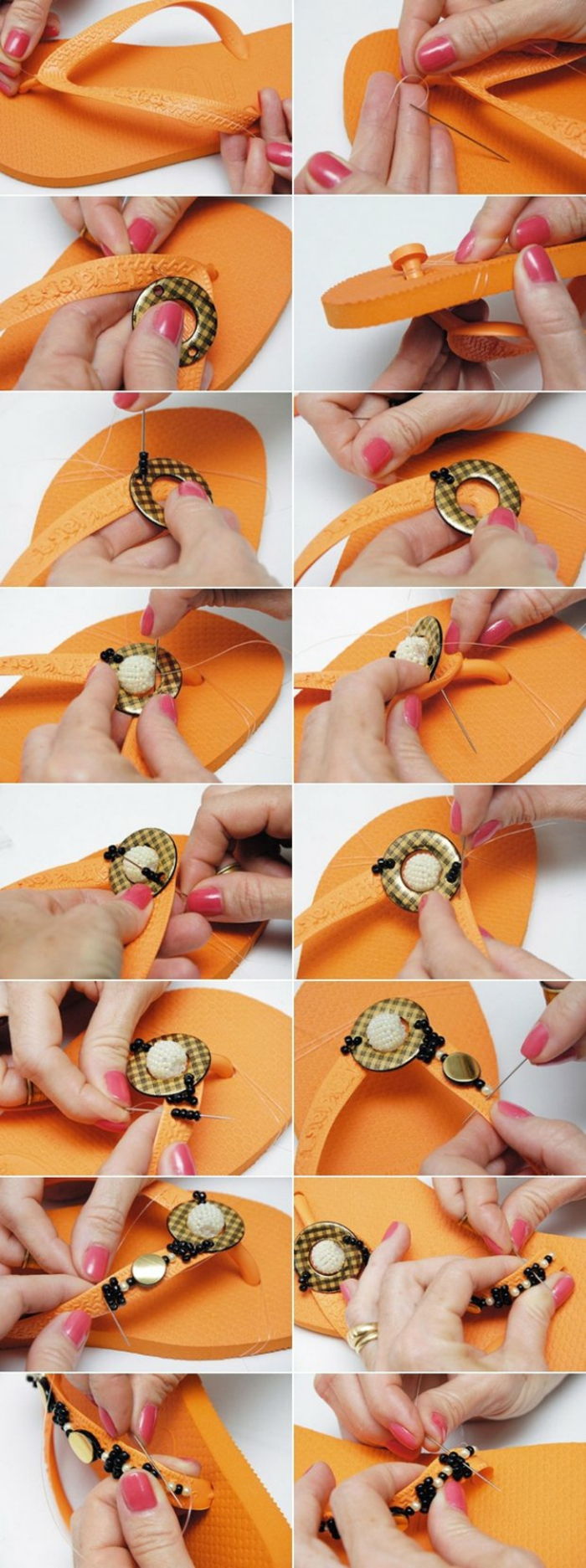 sy oransje flip flops med glassperler å dekorere og gjøre det mer behagelig
