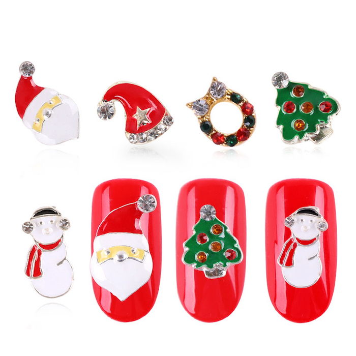 negle design ideer rød negle design Santa Claus juletre snowman