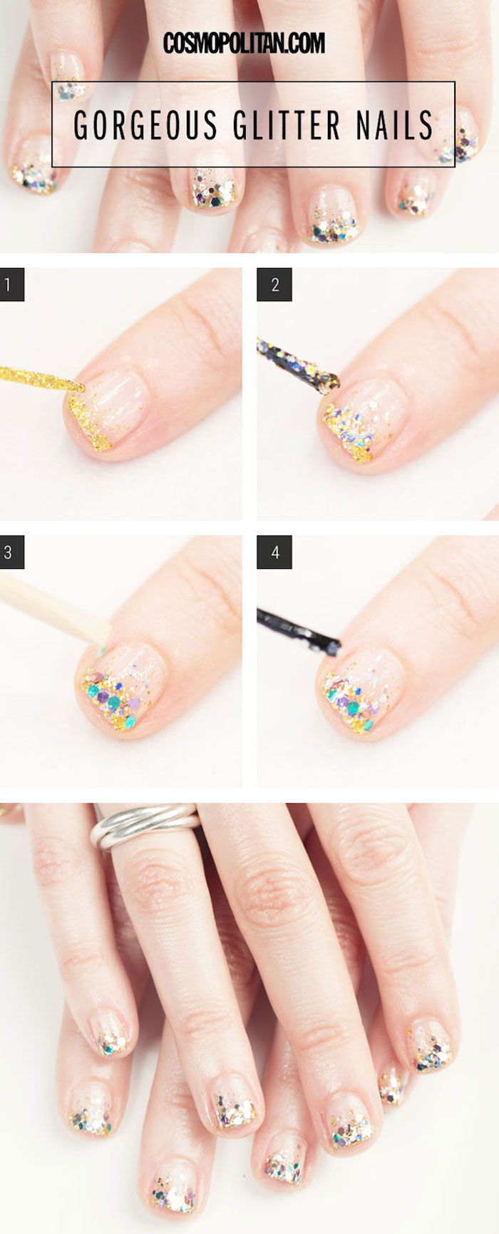 nail art bilder, nyår naglar, fransk manikyr med glitter