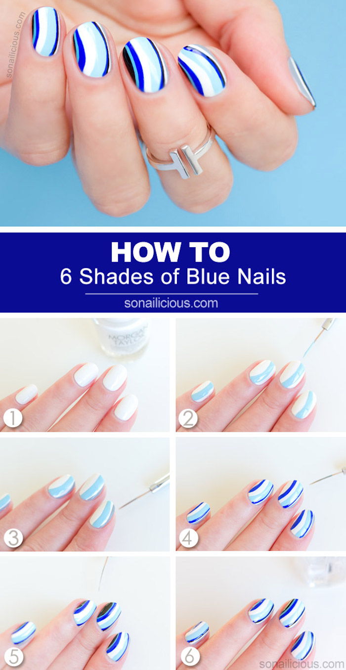 nagel design galleri, naglar färg, nagel design i vitt och blått
