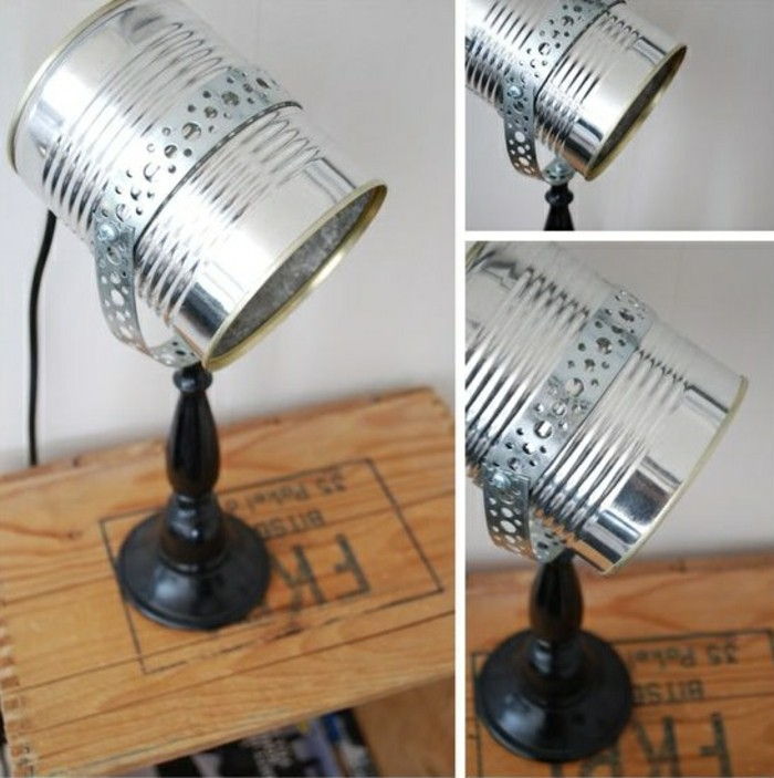 nowy-craft pomysły-stehlampe-of-srebrno-Konservendose-DIY-drewno