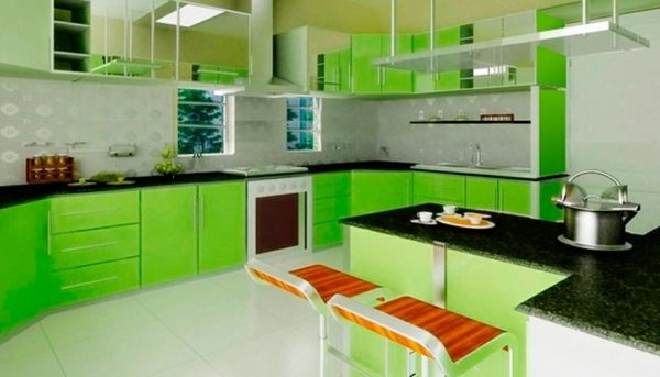 Nauja virtuvė-idėjos-ryškus žalia spalva