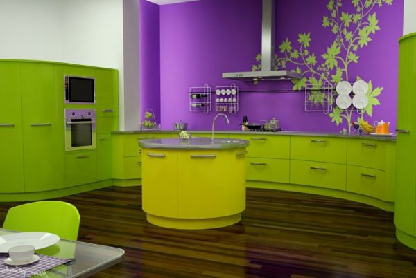 bucătărie nouă-idei-violet-și-verde-combină