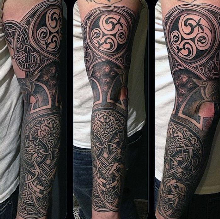 nordijska tetovaža s številnimi elementi, tatoo rokavi, rokavi