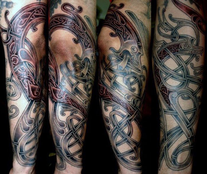 tattoo nordic, tattoo rokav z veliko okraski, človek