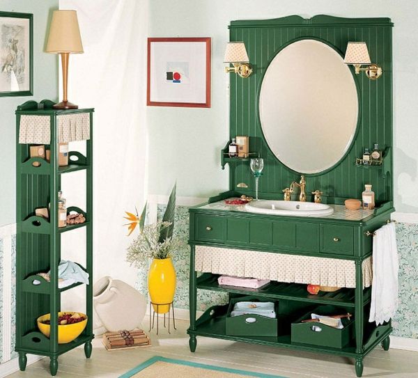 nostalgi-vask-og-speil-grønn-farger-mange hyller