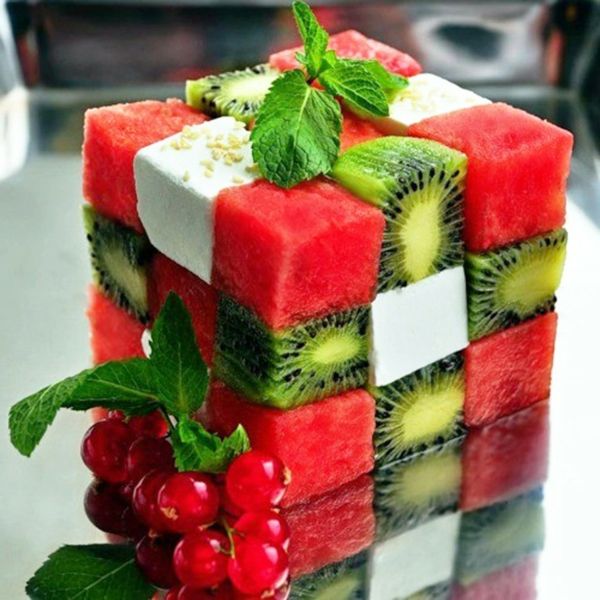 fruitsalade-recept-fruitsalade fruitsalade-dressing-Obstsalat-calorie watermeloen-kaas-kiwi