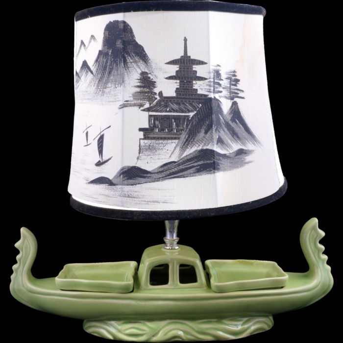 Oriental lampe porselen grønn boot asiatisk kunst