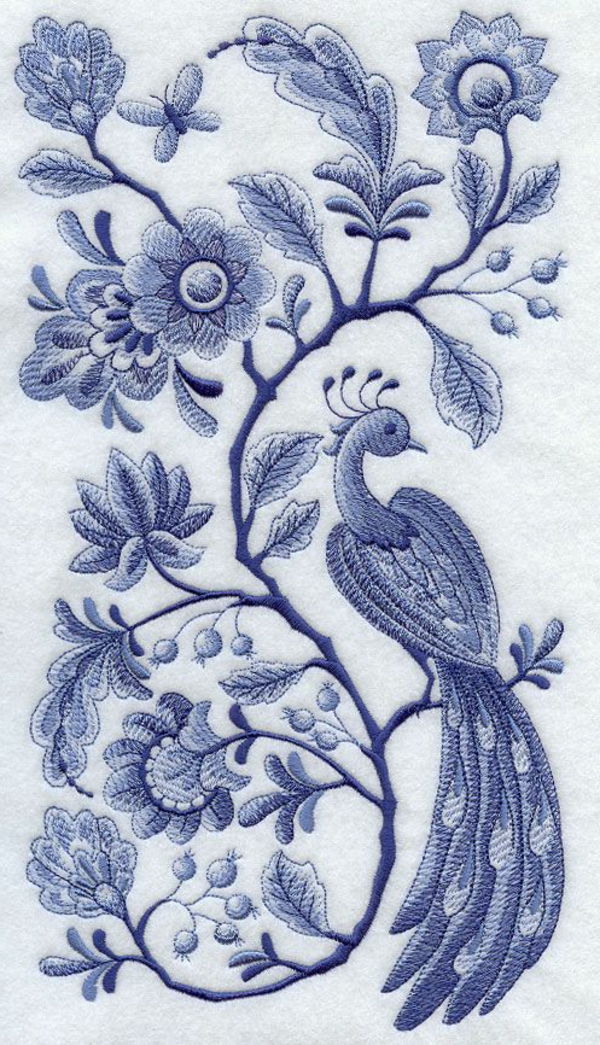 Orientalny zasłony-niebieskiej białej porcelany haftowane