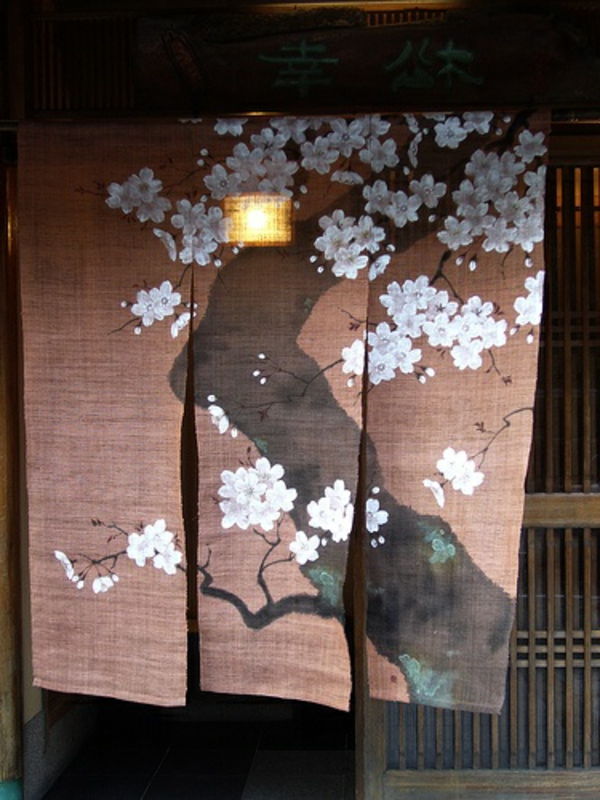 Oosters gordijn Japanse bloesem blowing-transparent