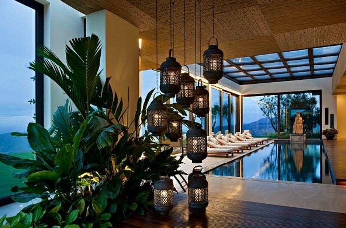 arab pohištvo odlično vzdušje v vašem vrtu deco ideje z rastlinami in lučmi visi svetilka bazen