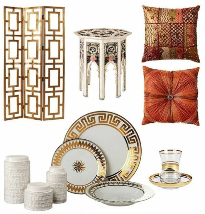 orientaliska möbler kommer att användas av dekoration komplettera matrumsdelaren gyllene färgstarka kuddar teetasese porslin