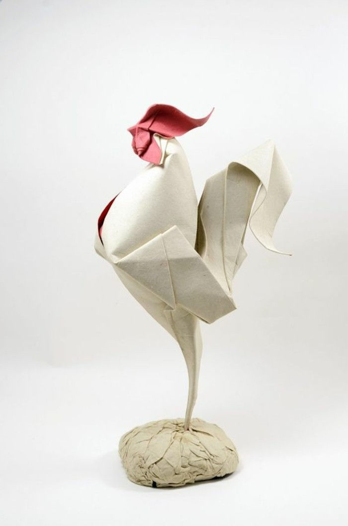 figúrky origami origami-Hahn-skladací technika-papier origami výtokové inštrukcia