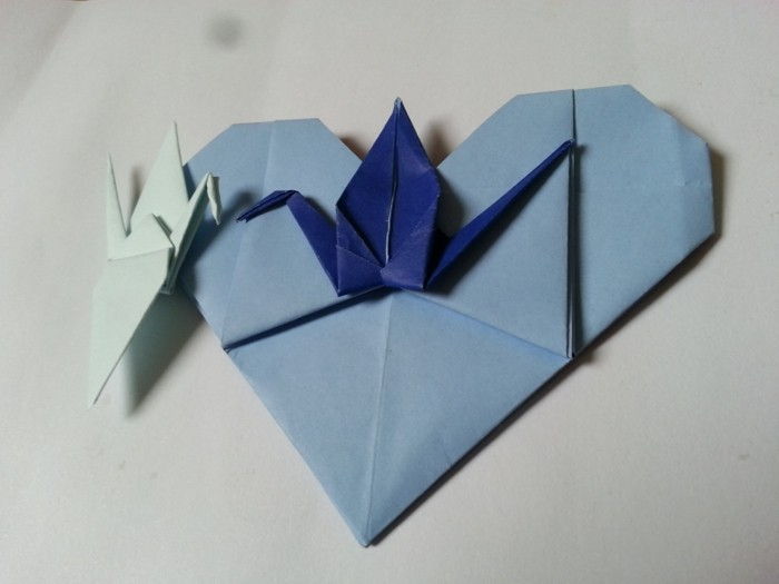 origami kalp-yaratıcı-tasarım-mavi renkli