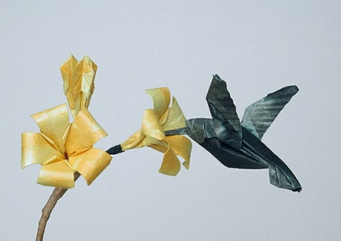 Origami-gyvūnai-paukštis-ir-gėlė