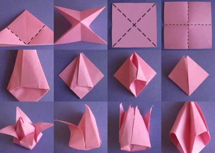 origami tulpan origami rosa papper origami figurer origami-vikning instruktion vikningstekniken-papper