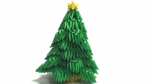origami-till-jul-grön-gran-träd-vit-bakgrund - super cool