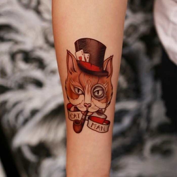 originálne tetovanie nápady Alice-in-Wonderland Cat