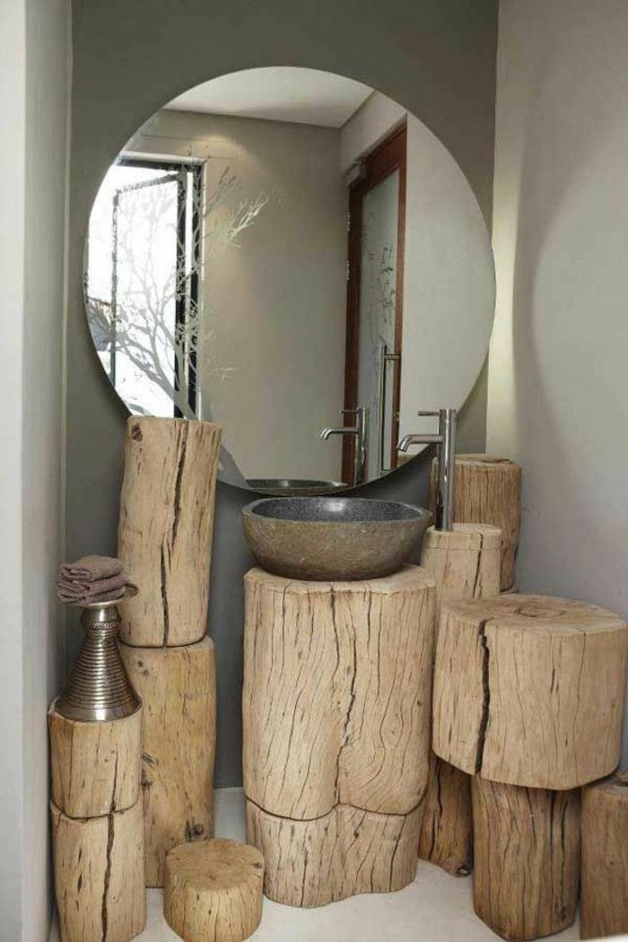 Pôvodne kúpeľňa nápady-big-round-mirror-pra-drevený nábytok