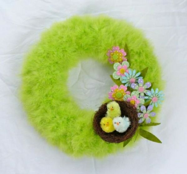 osterkranz-selbst-machen-neon-green-feather-felt-flowers-deco-รัง - มหัศจรรย์