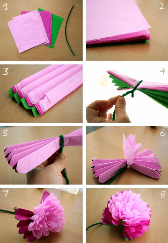 servetėlės ​​servetėlės, rožinė popierinė gėlė, popierinė gėlė