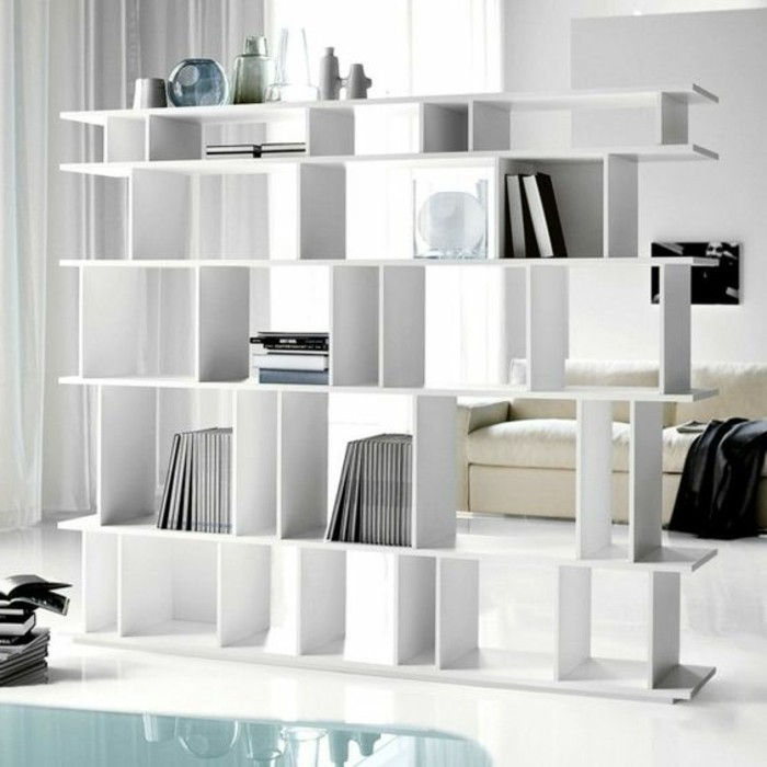 paravent-Spaans-wall-partitie-shelf-shelf-space trenner-books shelf-scheidingswand Bright-appartement met één slaapkamer