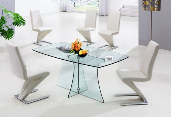 Mükemmel tasarım cam masa beyaz yemek odası