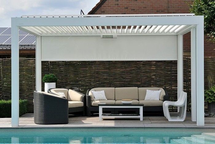 Pergola Tente-beyaz-on-yüzme-ile-rattan salon mobilya-güneş koruması