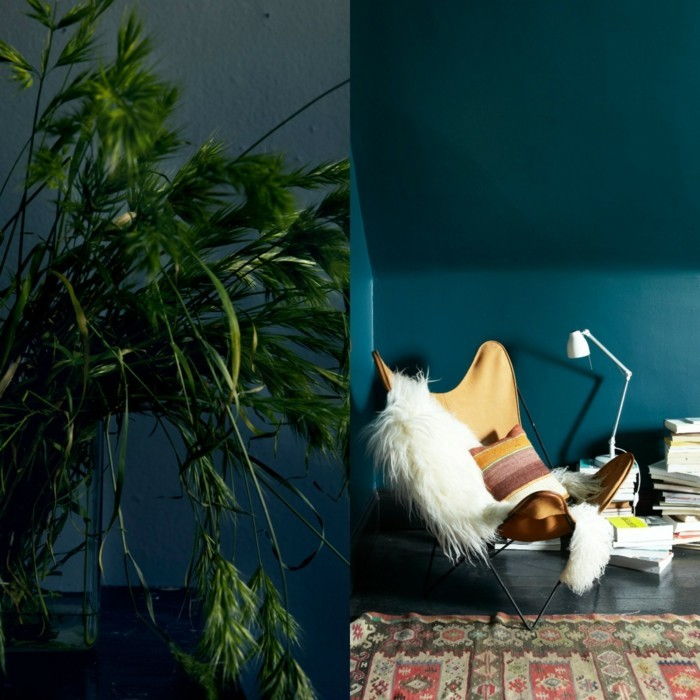 benzinas mėlynos spalvos sienos gražus kėdė-puikus-žalia-augalų