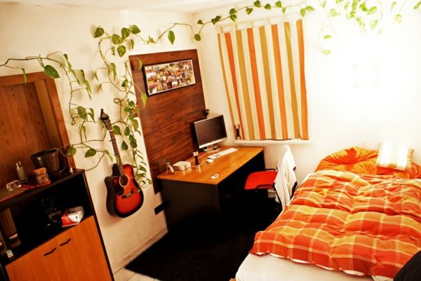 rastlin v-spalnici-s-elegantno zasnovo-v-oranžni barvi
