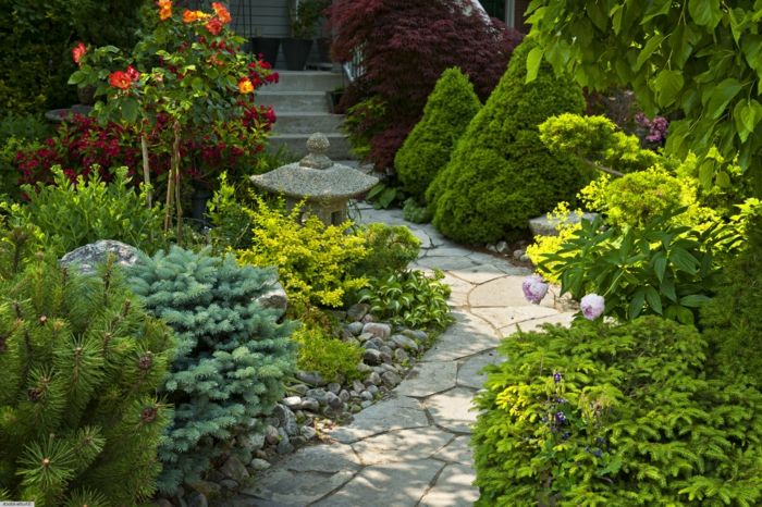 japonski vrt skulptura pot in veliko rastlin - sprednji vrt enostavno narediti