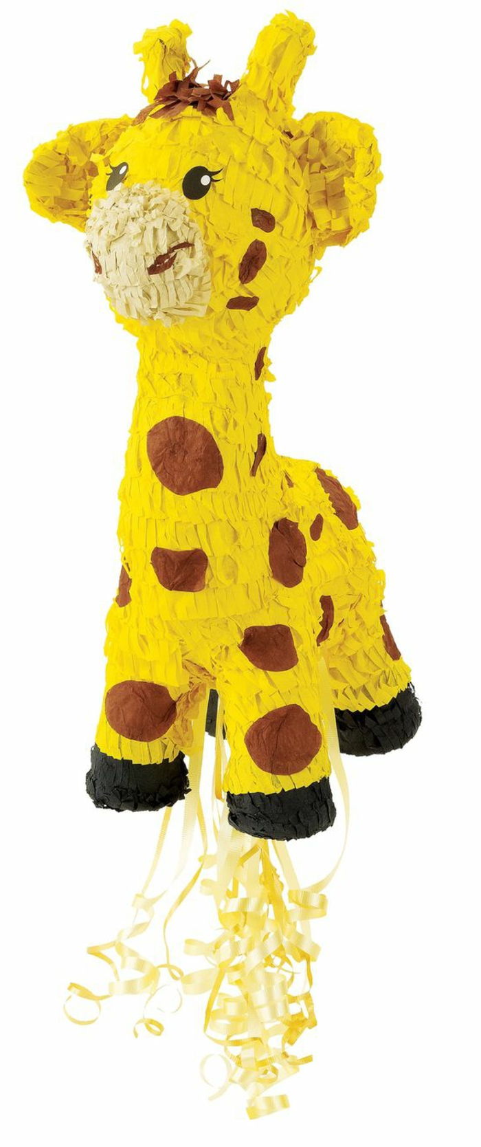 pinata žirafa, žltý luk, papier, detská párty