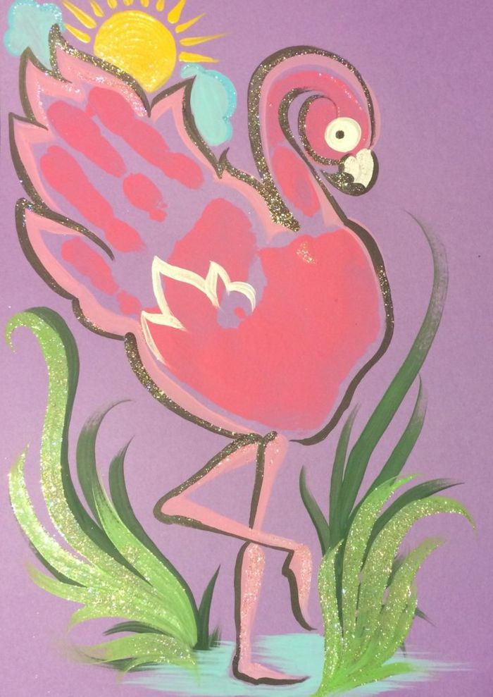 rosa flamingo - bild med handavtryck