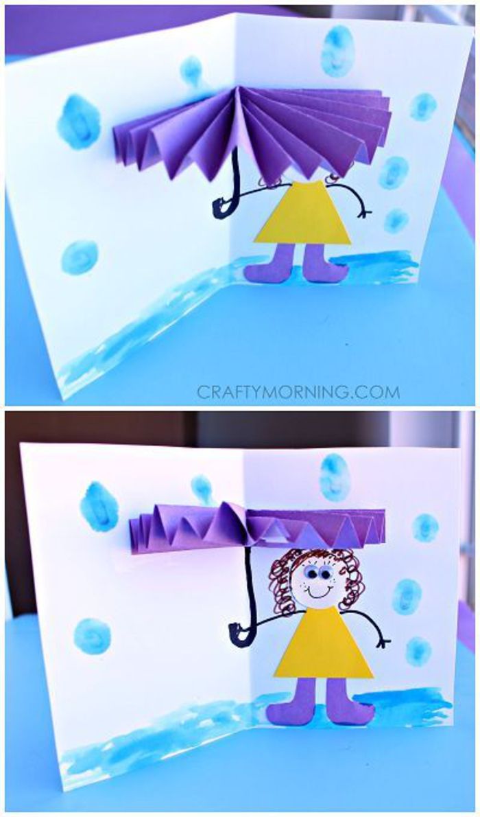 creați carte poștală amuzantă și creativă, Umbrelă 3D, idei DIY de imitat