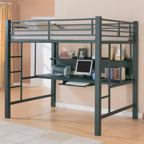 praktický-modern-priestor-šetriace-materské nábytok-kov-loft posteľ s pracovným stolom