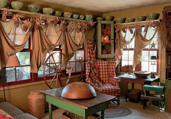 primityvus interjeras virtuvė-Country stiliaus Country House Deko pledas kėdė Stringai užuolaidų derliaus baldai