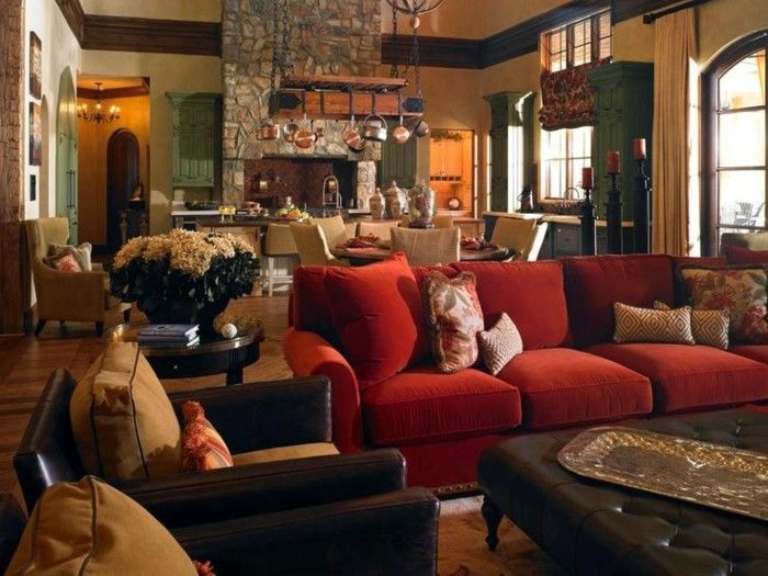 Priestorová byt aristokratický zariadenie kožený nábytok Red Couch