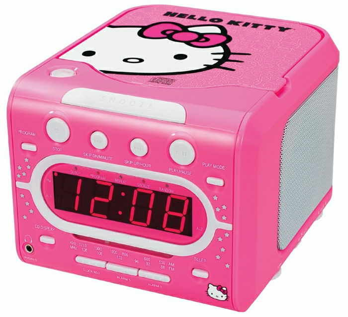 radiowecker-crianças-Olá Kitty alarme despertador criança-girl-rádio-relógio com CD