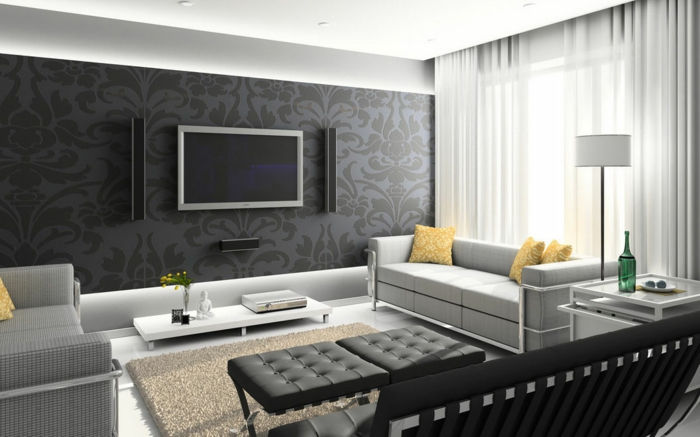 raumgestaltung-obývačka-gray-wall-with-tv