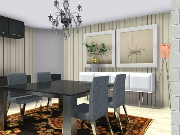 rum design-matsal-fyra stolar och två bilder på väggen