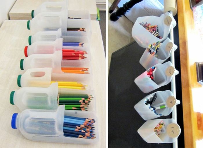 Maak zelf upcyclingflessen, kleurrijke potloden, potloodhouders