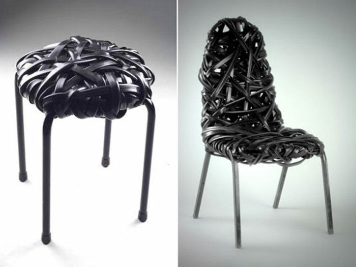 resirkulering møbler-to-originale stoler sydd skinn