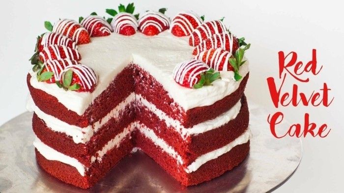 červeným zamatom torta-recept-červeno-zamat torta-s-jahody-cream-pie-delicious-narodeniny, svadby